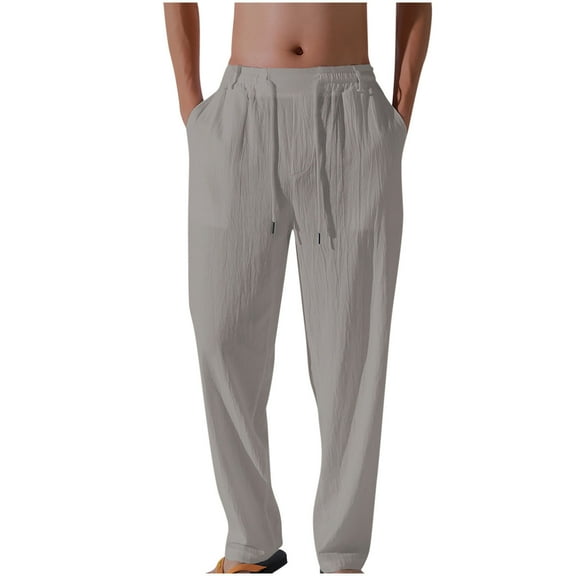 Linen Pants for Men 2025 Fall Drawstring Elastic Waist Palazzo Trousers Casual Loose Flowy Beach Pant with Pockets