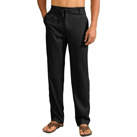 Linen Pants for Men Lightweight Summer Beach Pants Mens Casual Drawstring Waist Linen Trousers 30" 32"