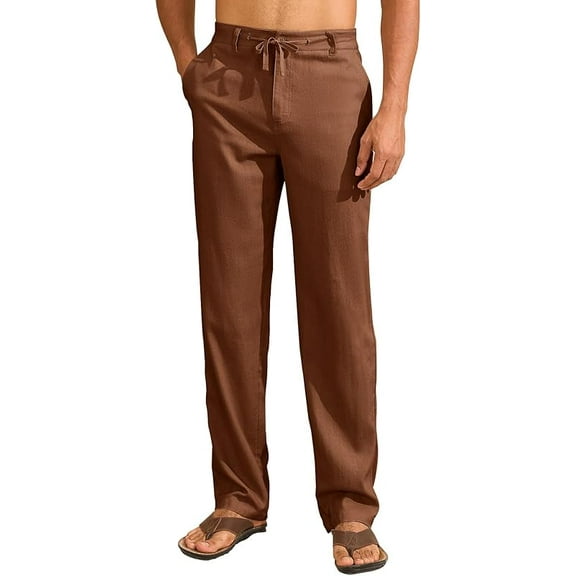 Linen Pants for Men Lightweight Summer Beach Pants Mens Casual Drawstring Waist Linen Trousers 30" 32"