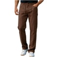 thumbnail image 1 of Linen Pants for Men Straight Leg DSrawstring Casual Trousers Trendy Elastic Waist Solid Comfy Pants with Pockets Spring Outfits, 1 of 8