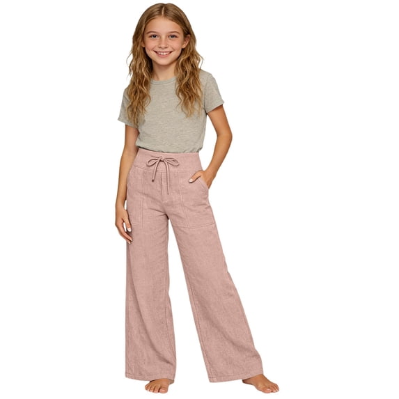 Linen Pants for Teen Girls 2026 Summer Casual High Waist Straight Leg Trousers Lightweight Loose Plus Size Pant with Pockets