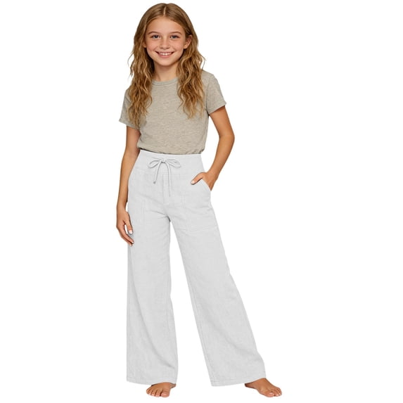 Linen Pants for Teen Girls 2026 Summer Casual High Waist Straight Leg Trousers Lightweight Loose Plus Size Pant with Pockets