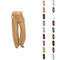 thumbnail image 1 of Linen Pants for Women 2025 Elastic Waist Drawstring Loose Fit Wide Leg Pants with Pockets Casual Trousers, 1 of 8