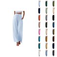 thumbnail image 1 of Linen Pants for Women 2025 Lightweight Elastic High Waist Drawstring Wide Leg Pants with Pockets Casual Trousers, 1 of 6
