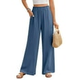 thumbnail image 1 of Linen Pants for Women 2026 Summer Elastic Waist Stretchy Flowy Pants Casual Loose Fashion Beach Trousers with Pockets OIOLOYJM Blue XL, 1 of 5