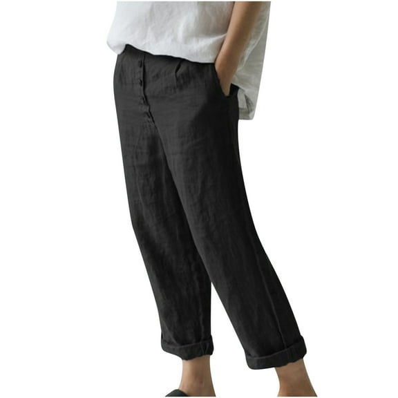 Tbopshirt Linen Pants for Women,Women Casual Solid Cotton Linen Pants Trousers Button Loose Wide Leg Pants Cargo Pants Women