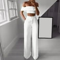 thumbnail image 1 of Linen Pants for Women,Clearance Women Fashion Solid Cold Shoulder Ruffle Shirt Button Zipper Wide Leg Pant Suit Cargo Pants Women, 1 of 5