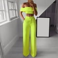 thumbnail image 1 of Linen Pants for Women,Clearance Women Fashion Solid Cold Shoulder Ruffle Shirt Button Zipper Wide Leg Pant Suit Cargo Pants Women, 1 of 5