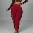 thumbnail image 1 of Tbopshirt Linen Pants for Women,Women's Sexy Tight Solid Color Fringed Bandage Trousers Cargo Pants Women, 1 of 5