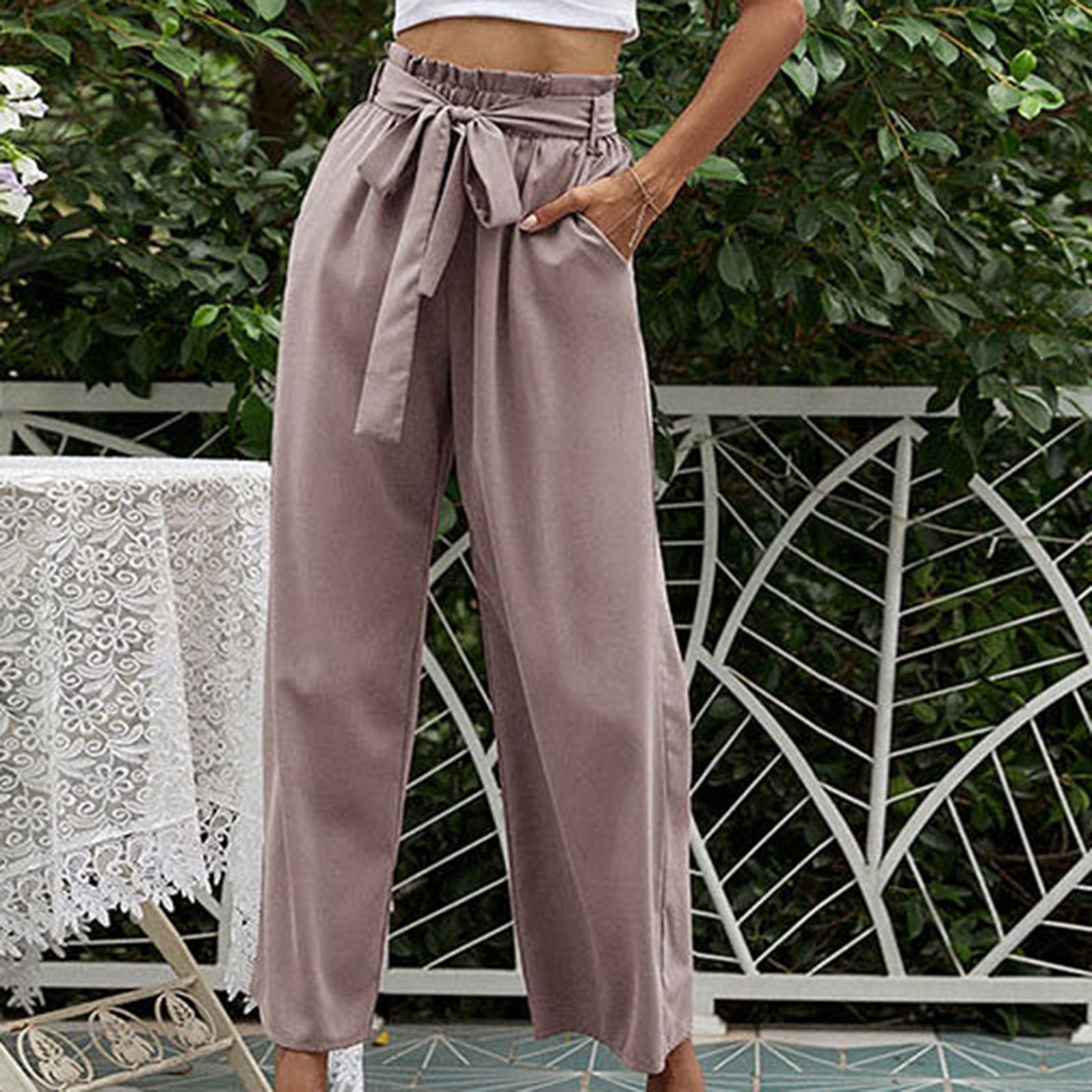 Linen Pants for Women,Clearance Women's Solid Color High-waist