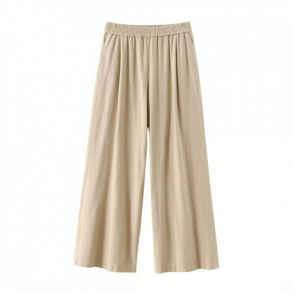 Linen Pants for Women Culottes Capris Wide Leg Palazzo Boho Pants Trousers Beige L