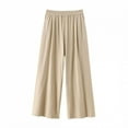 thumbnail image 1 of Linen Pants for Women Culottes Capris Wide Leg Palazzo Boho Pants Trousers Beige S, 1 of 5