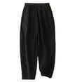 thumbnail image 1 of Linen Pants for Women Elastic High Waist Buttons Pockets Straight Leg Capris Pants Solid Soft Comfy Casual Pants Black,M, 1 of 5