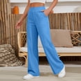thumbnail image 1 of Linen Pants for Women - Elastic High Waist Wide Leg Cotton Linen Pants Spring Plus Size Straight Leg Casual Trouser Blue M, 1 of 8