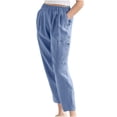 thumbnail image 1 of Linen Pants for Women, Elastic Waist Casual Spring Lounge Pants Soft Straight Leg Cropped Trouser with Pockets, 1 of 6