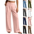 thumbnail image 1 of Linen Pants for Women Ihhxva Relaxed Fit Elastic Waist Solid Color Fashion Adjustable with Pockets Beach Work Outdoor Trousers S-2XL, 1 of 9