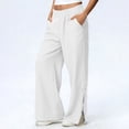 thumbnail image 1 of Linen Pants for Women Loose Fit Elastic High Waisted Trousers Cotton Blend Bottoms Lace Split Hem Boho Beach Vacationwear, 1 of 8