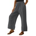 thumbnail image 1 of Linen Pants for Women Solid Color Elastic High Waisted Relaxed Fit Comfy Casual Pockets Wide Leg Palazzo Pants Trousers, 1 of 7
