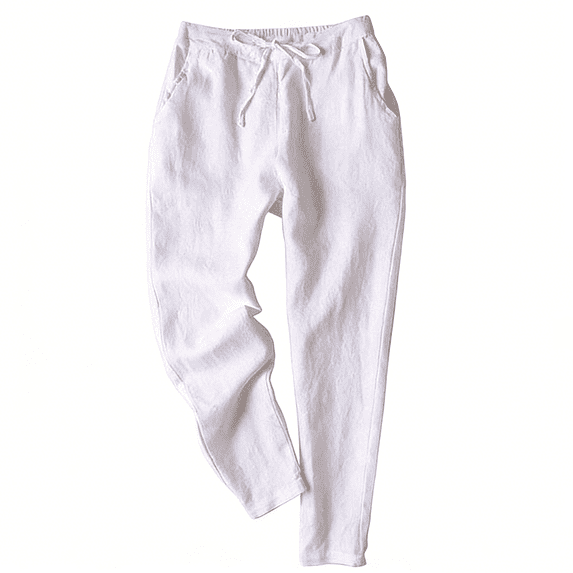 Linen Pants for Women Summer Casual High Waisted Drawstring Beach Pant White 2XL