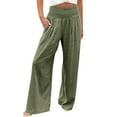 thumbnail image 1 of Linen Pants for Women Wide Leg High Waisted Palazzo 2024 Summer Beach Boho Smocked Trousers Lounge with Pockets, Green S, 1 of 7