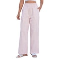 thumbnail image 1 of Linen Pants for Women Wide Leg Trendy Pull On High Rise Striped Elastic Smock Waist Beach Vacation Palazzo Pants, M, 1 of 5