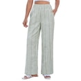 thumbnail image 1 of Linen Pants for Women Wide Leg Trendy Pull On High Rise Striped Elastic Smock Waist Beach Vacation Palazzo Pants, XL, 1 of 5