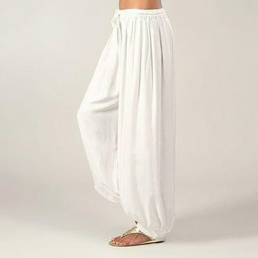 Linen Pants for Women Work Fashion Trousers Pants, Plus Size Solid Color Casual Loose Yoga