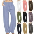 thumbnail image 1 of Linen Pants for Women with Pockets Plus Size Elastic Waist High Waist Stretch Dressy Casual Loose Sweatpants Trousers White L, 1 of 8