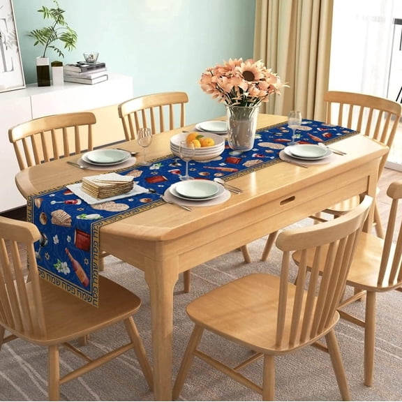 Linen Passover Table Runner Pesach Jewish Seder Matzo Home Dining Room Kitchen Table Decoration (13.8" x 90")