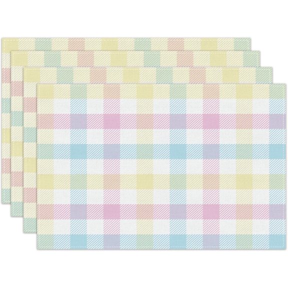 Linen Pastel Buffalo Check Plaid Spring Placemats Set of 4 Farmhouse Spring Summer Easter Home Kitchen Dining Room Table Decorations
