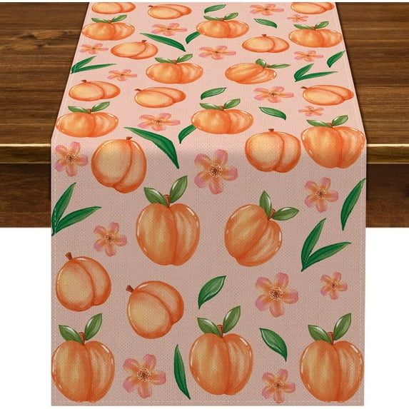 Linen Peach Table Runner Summer Sweet As A Peach Girl Birthday Party Decoration Home Dining Room Kitchen Table Decor (13" x 72")