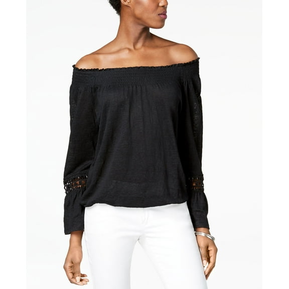 Linen Peasant Top Deep Black M