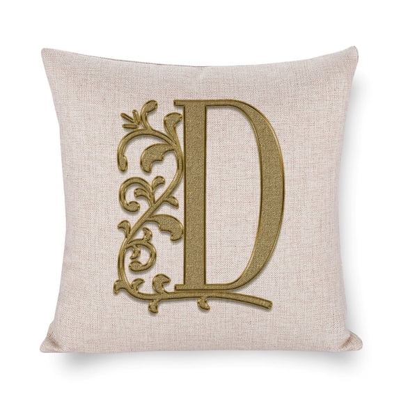 Linen Pillow Cover English Letters Floral Pillow Covers Beautiful Gold Floral Monogram Initial D Custom Throw Pillowcase Decorative Couch Pillow Cover for Sofa 16"x16"