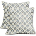 thumbnail image 1 of Linen Pillow Covers 18x18 Inches - Off White Dusty Blue Floral Block Print Throw Pillow Cover for Couch Sofa Decor (1 Pc), 1 of 4