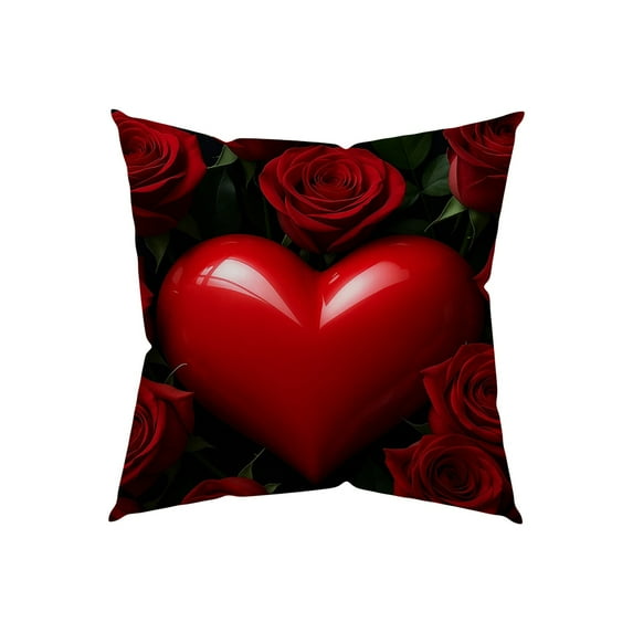 Linen Pillow Covers Decorative Red Rose Throw Pillow Covers Cases for Valentine's Day Couch Sofa Bed Home Decor (C)