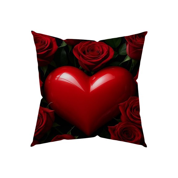 Linen Pillow Covers Decorative Red Rose Throw Pillow Covers Cases for Valentine's Day Couch Sofa Bed Home Decor (C)