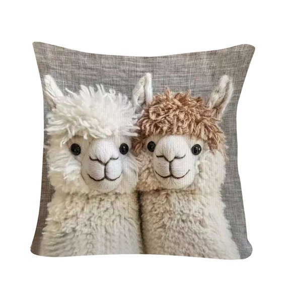 Linen Pillowcases, Funny 2D Printed Imitation Embroidery Alpaca Pillowcase, 45X45Cm Decorative Pillow Cover For Sofa Bedroom Festival Decor, Single Pack Without Pillow Core