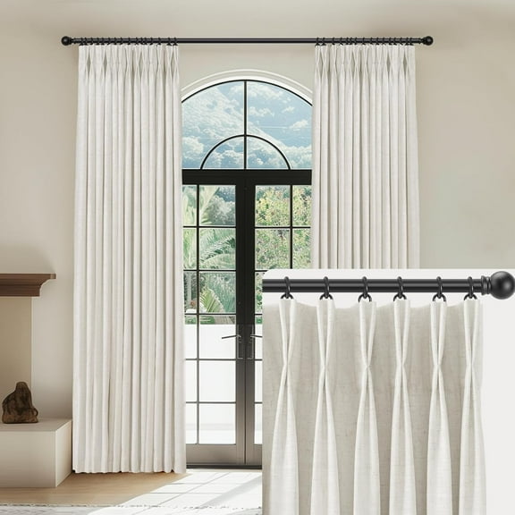 Linen Pinch Pleated Curtains Blackout 100% Black Out Curtains 108 Inches Long 2 Panels with Hooks, Thermal Insulated Pinch Pleat Drapes for Bedroom, 40Wx108L, Natural White