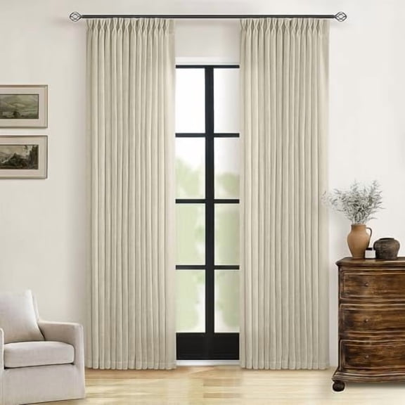 Linen Pinch Pleated Linen Curtains 2 Panels for Living Room Bedroom Memory Training Shaped Semi Sheer Pleat Drapes with Hooks Rings Light Filtering Window Curtain 40x80