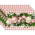thumbnail image 1 of Linen Pink and White Buffalo Check Plaid Christmas Placemats Set of 4 Farmhouse Winter Christmas Xmas Holiday Home Kitchen Table Decorations, 1 of 5