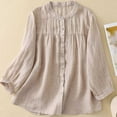 thumbnail image 1 of Linen Pintuck Tops for Women Cotton Button Down Long Sleeve Crew Neck Tunic Shirts Casual Summer Loose Fit Blouses, 1 of 3