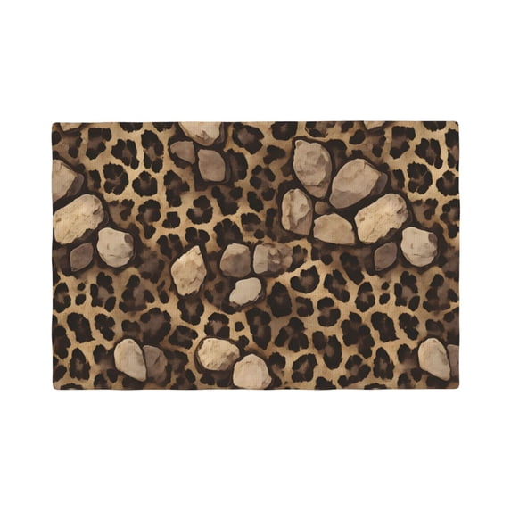 Linen Placemat With 18×12in Double Stitching Is Effectively Insulated And Foldable For Family Hotel Picnic Trips Leopard Skin Print Style Firebrick_2 Four Pieces