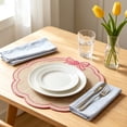 thumbnail image 1 of Linen Placemats Bow Embroidered Round Scalloped Kitchen Place Mats for Wedding Party Home Dining Table Decor, Set of 1, 15 x 15 inch, 1 of 6
