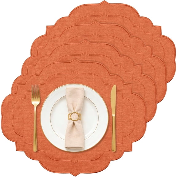 Linen Placemats Set of 4, Oval Table Cloth Dining Mats Set, 17.71 x 13.77 Inch Washable Wrinkle Resistance Place for Wedding Party Decor (Orange) Orange
