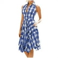 thumbnail image 1 of Linen Plaid Shirt Dresses for Women Summer Sleeveless Button Down Handkerchief Hem Flowy Beach Vacation Dresses, 1 of 5