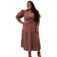 thumbnail image 1 of Linen Plus Size Brown Button Down Maxi Dress, 1 of 4