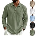 thumbnail image 1 of Linen Polo Shirt for Men, Long Sleeve Button Down Collared Lightweight Solid Color Top, Fall Loose Fit Casual Blouse with Chest Pocket White M, 1 of 6
