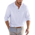 thumbnail image 1 of Linen Polo Shirts for Men Casual Long Sleeve Collared Relaxed Fit Golf Shirts Work Shirt Beach Shirt, 1 of 5