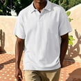 thumbnail image 1 of Linen Polo Shirts for Men Short Sleeve Breathable Casual Solid Color Pocket Top Lightweight Summer Tee Mens Golf Shirt White XL, 1 of 5