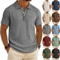thumbnail image 1 of Linen Polo Shirts for Men Summer Beach Vacation Polo Shirts Short Sleeve Button Down Basic Yoga Linen Top Black 4XL, 1 of 9